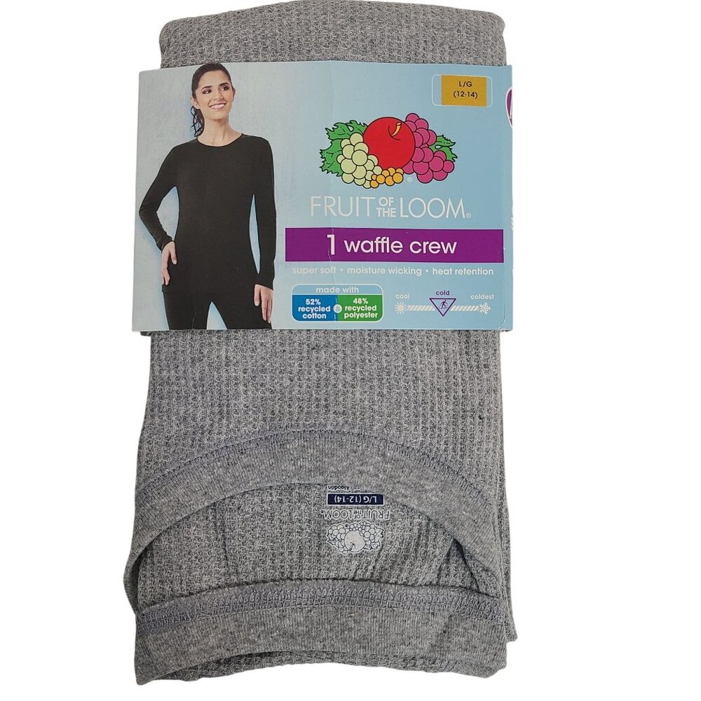 Fruit Of The Loom Waffle Crew Thermal Long Sleeve Top Sz L Cloud Grey Heather